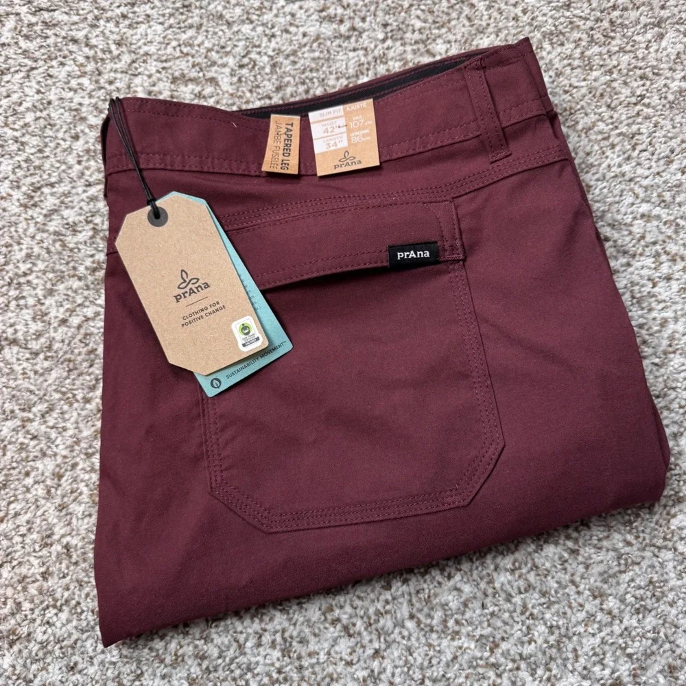PrAna 42x34 Stretch Zion Slim Fit Tapered Leg Cargo Pants Cacao Red Performance‎